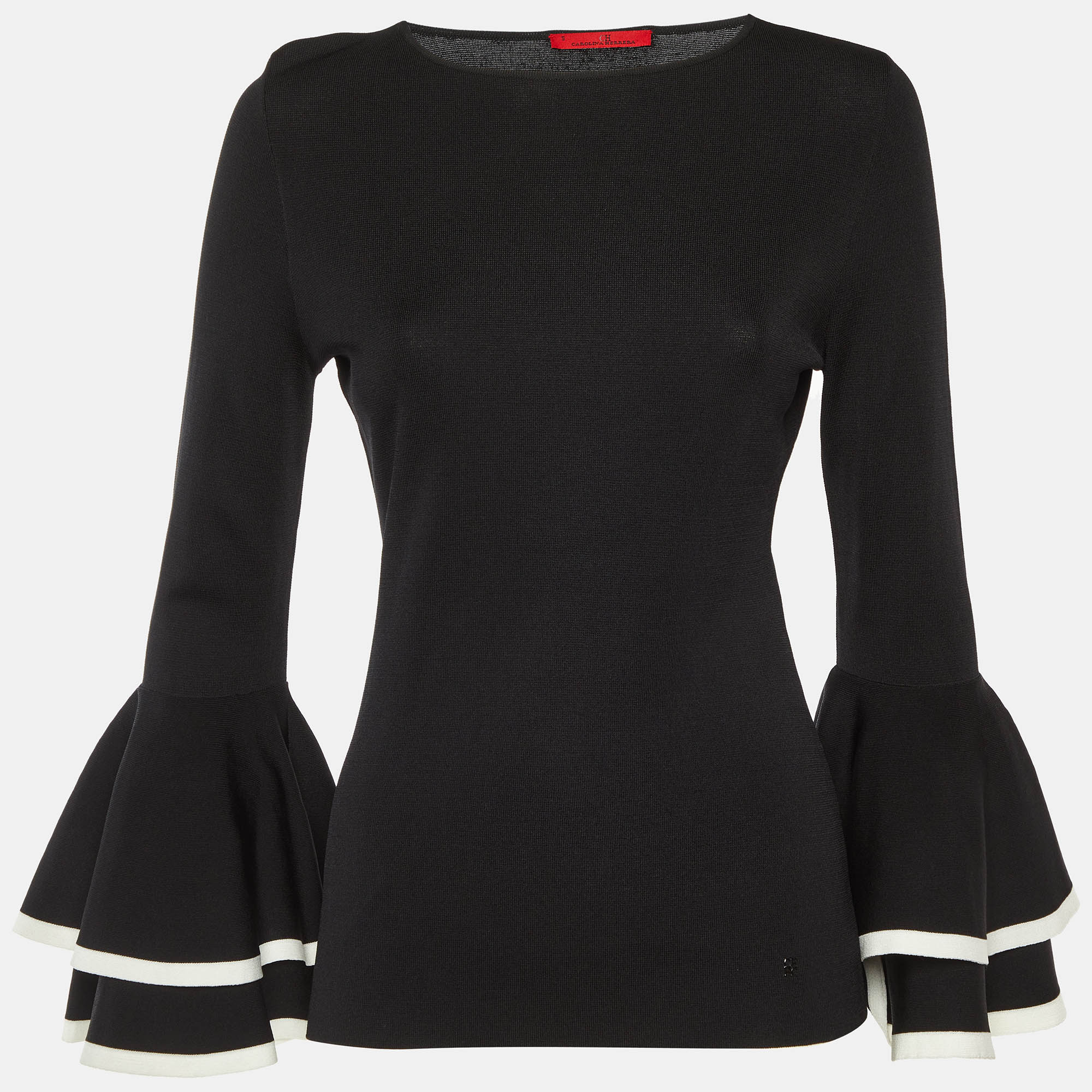 

CH Carolina Herrera Black Knit Ruffled Sleeve Top S