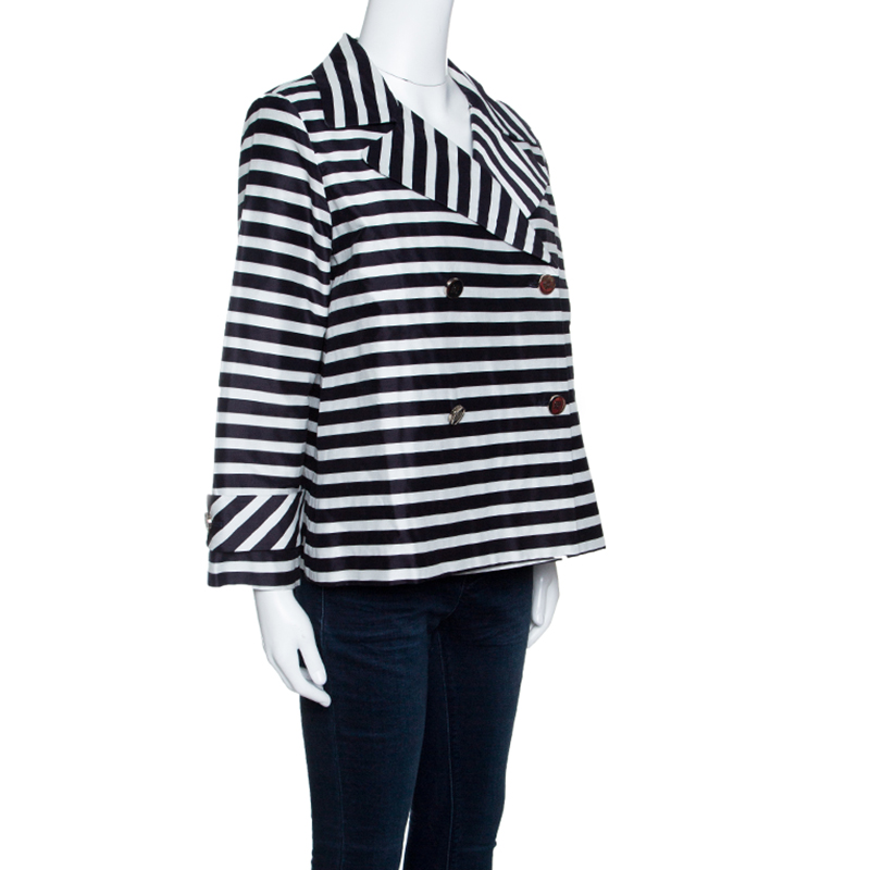 

CH Carolina Herrera Navy Blue and White Striped Double Breasted Jacket