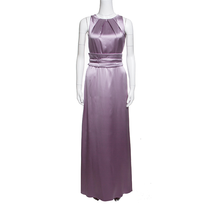 Pre Owned CH Carolina Herrera Purple Silk Satin Belted Sleeveless Gown M