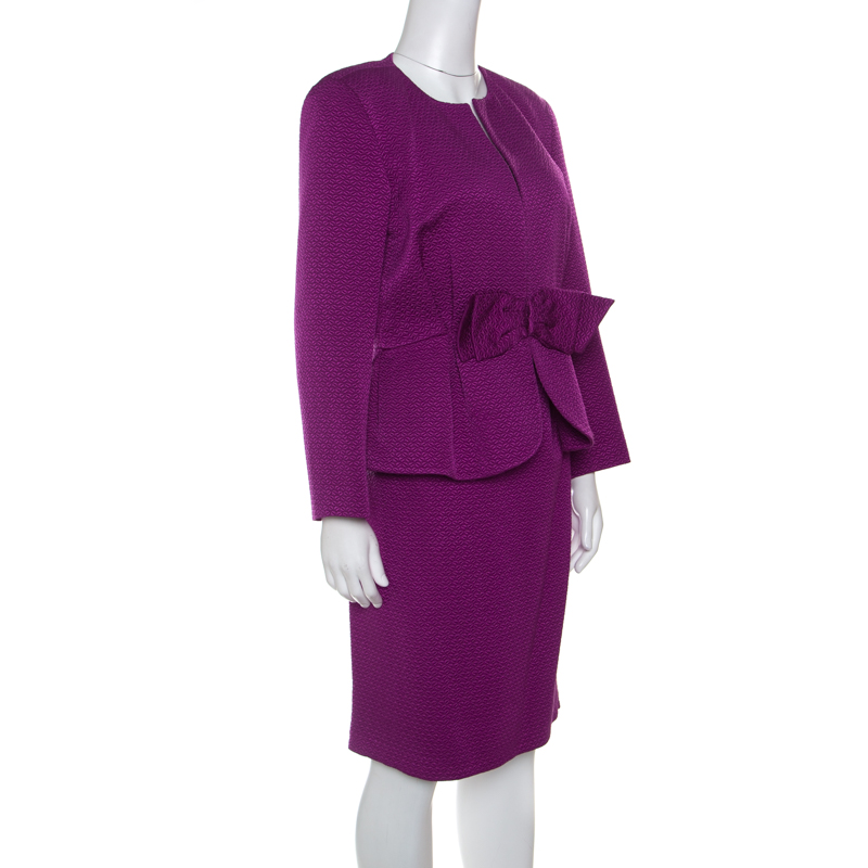 

CH Carolina Herrera Purple Jacquard Bow Detail Skirt Suit