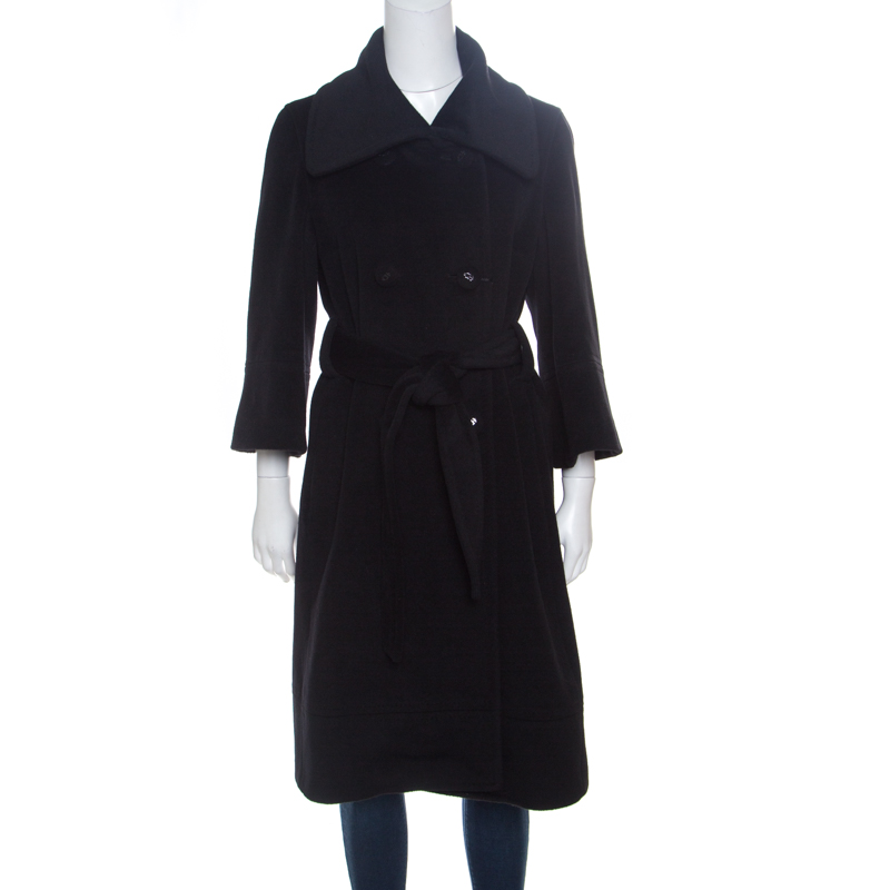 Pre Owned CH Carolina Herrera Black Wool and Angora Belted Coat  M