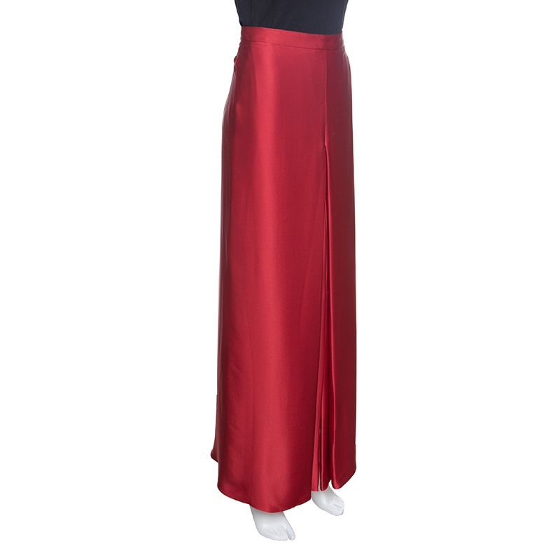 

CH Carolina Herrera Red Silk Satin Front Slit Detail Maxi Skirt