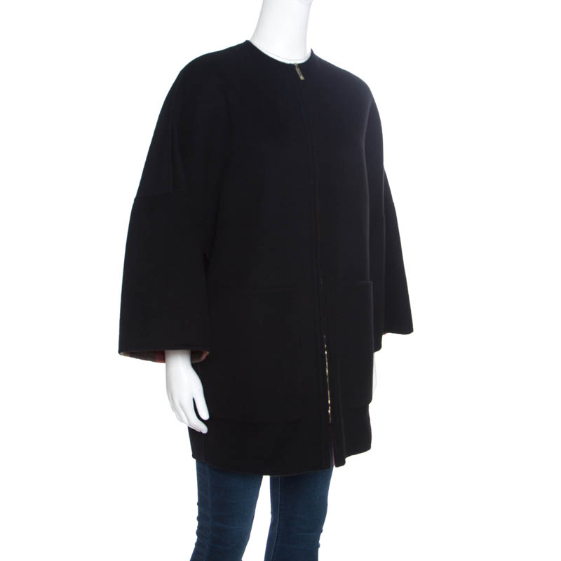 

CH Carolina Herrera Black Wool Reversible Zip Front Coat