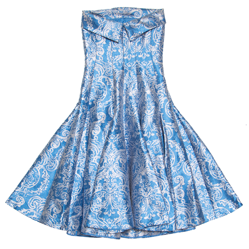 

CH Carolina Herrera Blue Floral Brocade Strapless Fit and Flare Dress