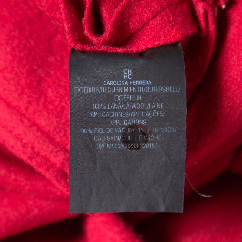 Pre-owned Ch Carolina Herrera Red Wool Half Peplum V-neck Dress L