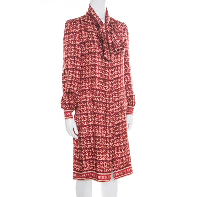 

CH Carolina Herrera Red Abstract Printed Silk Button Front Tunic Dress