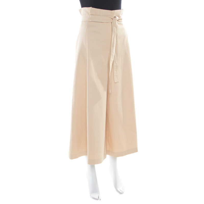 

CH Carolina Herrera Beige Ruffled Waist Belted Culottes