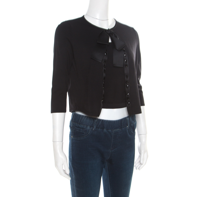 

CH Carolina Herrera Black Knit Embellished Bow Detail Cardigan