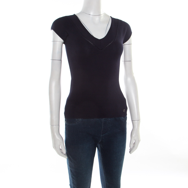 

CH Carolina Herrera Navy Blue V-Neck Sleeveless Knit Top