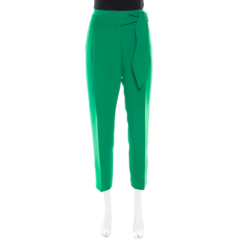 Pre Owned CH Carolina Herrera Parrot Green Waist Tie Detail High Waist Pants S