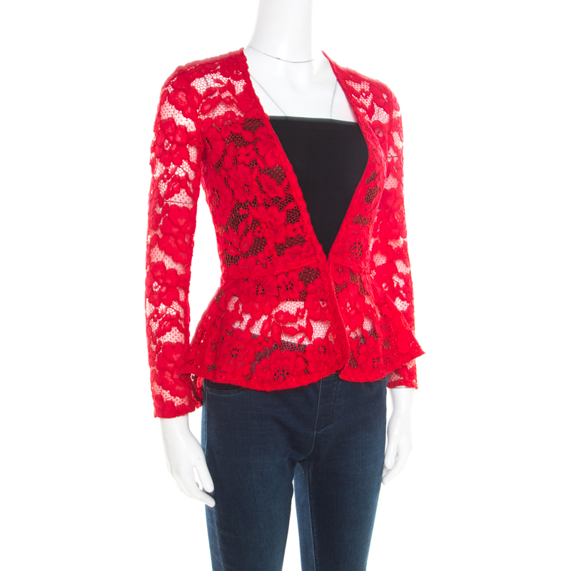 

CH Carolina Herrera Red Floral Lace Jacket