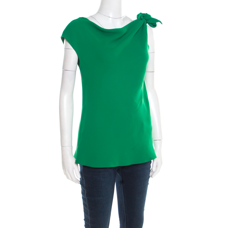 

CH Carolina Herrera Green One Shoulder Tie Detail Sleeveless Top