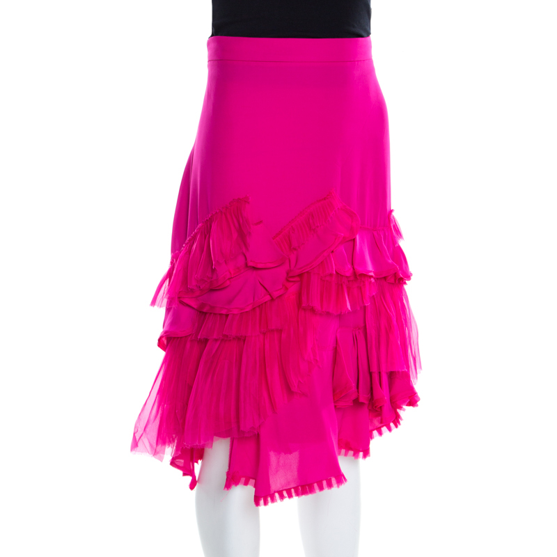 

CH Carolina Herrera Pink Silk Pleated Ruffle Trim Skirt