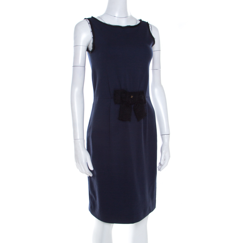 

CH Carolina Herrera Navy Blue Jersey Bow Detail Sleeveless Dress