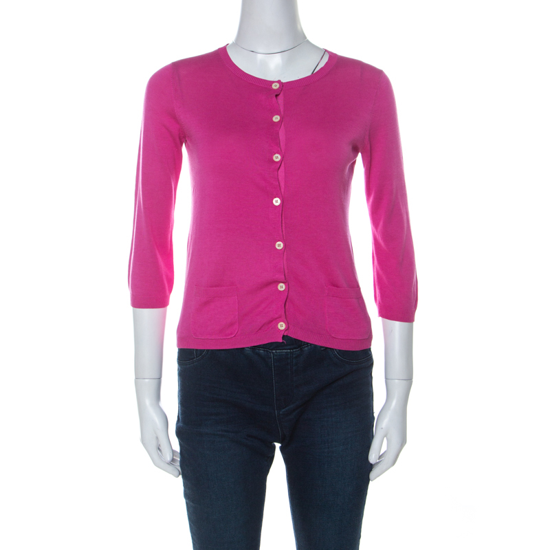 Carolina Herrera Pink Knit Classic Button Front Cardigan XS 