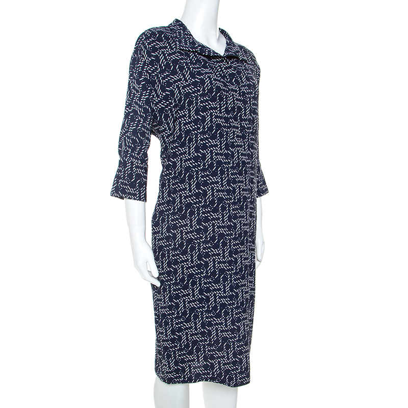 

Carolina Herrera Navy Blue Printed Crepe Tunic Dress