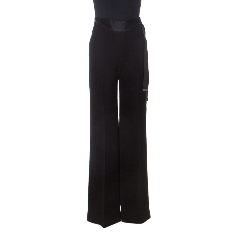 CH Carolina Herrera Black Crepe Waist Tie Detail Flared Pants XS