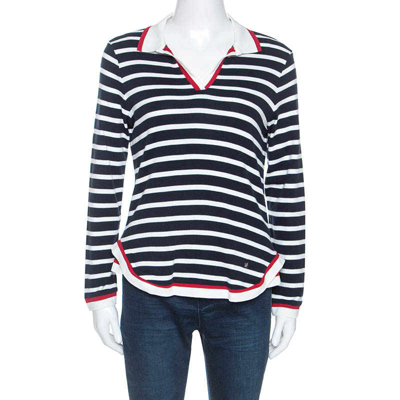striped long sleeve polo shirt womens