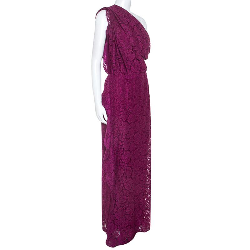 

CH Carolina Herrera Purple Lace One Shoulder Maxi Dress