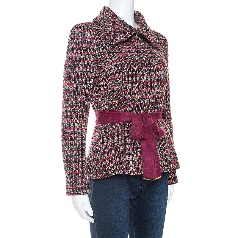 

CH Carolina Herrera Multicolor Tweed Belted Jacket