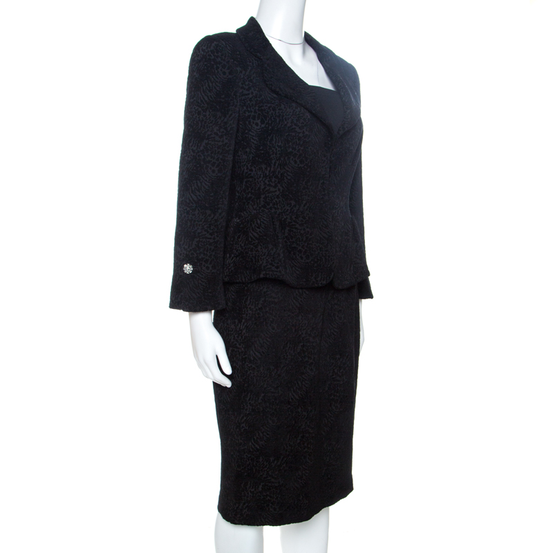 

CH Carolina Herrera Black Embossed Jacquard Skirt Suit