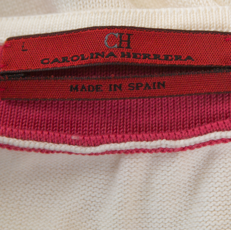 Pre-owned Ch Carolina Herrera Bicolor Knit Contrast Trim Detail Sleeveless Top L In White