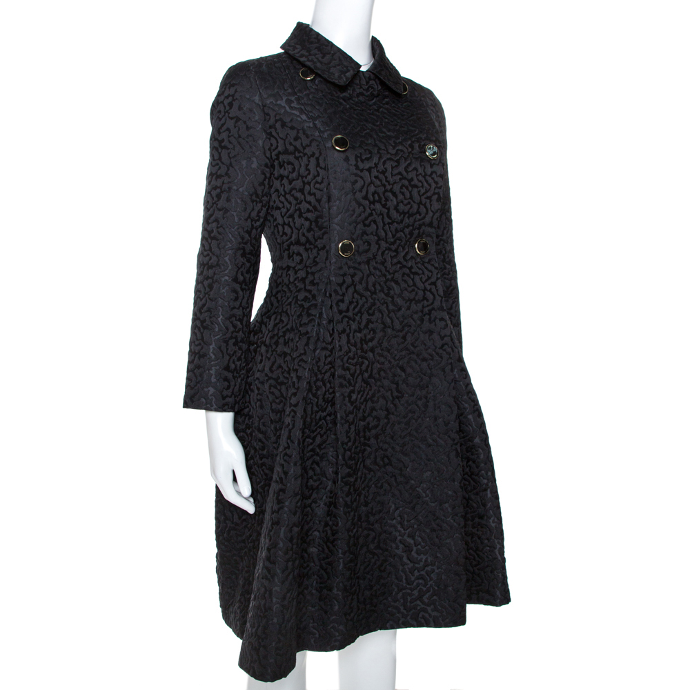 

Carolina Herrera Black Floral Embossed Jacquard Double Breasted Dress Coat