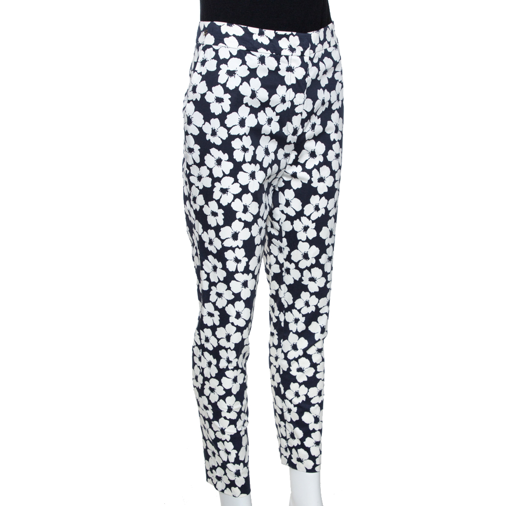

CH Carolina Herrera Navy Blue Floral Print Stretch Cotton Pants