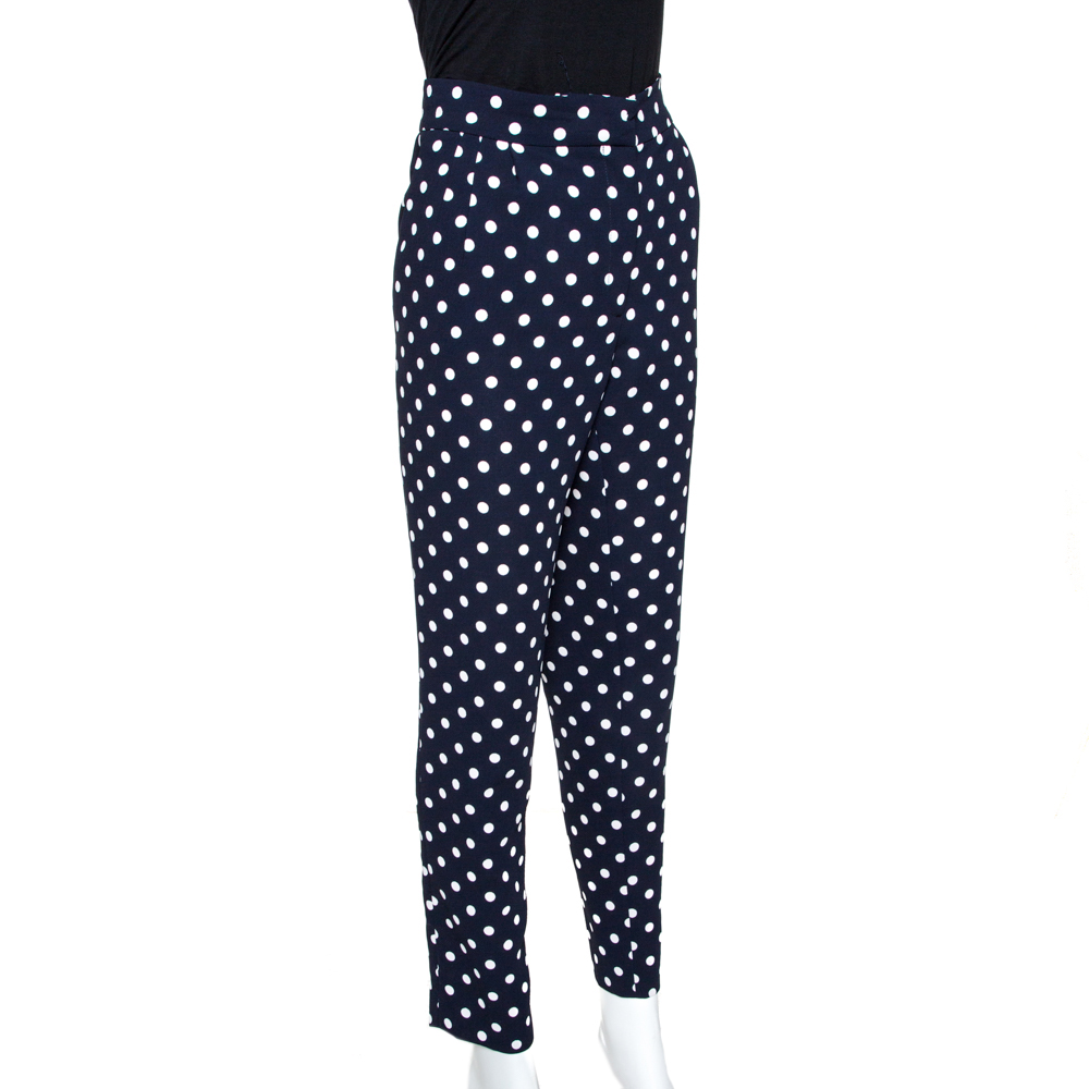 

CH Carolina Herrera Navy Blue Polka Dotted Tapered High Waist Trousers