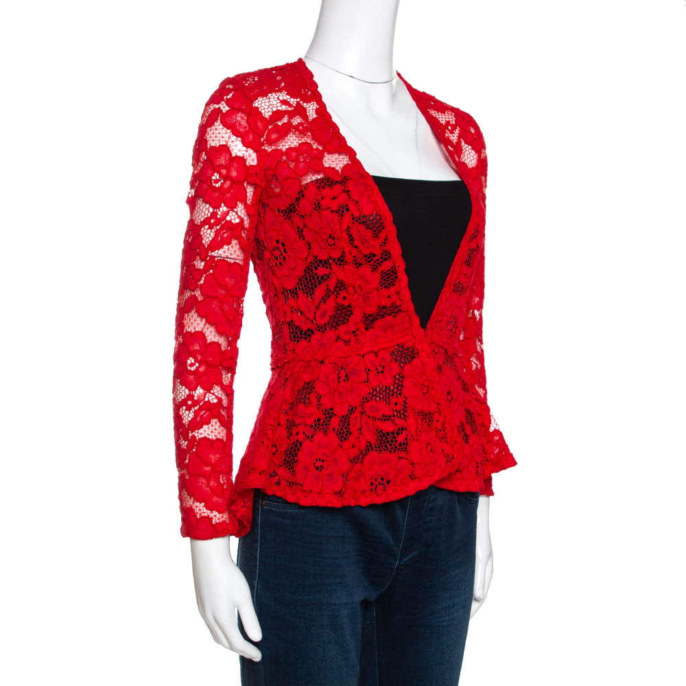 

CH Carolina Herrera Red Floral Lace Jacket