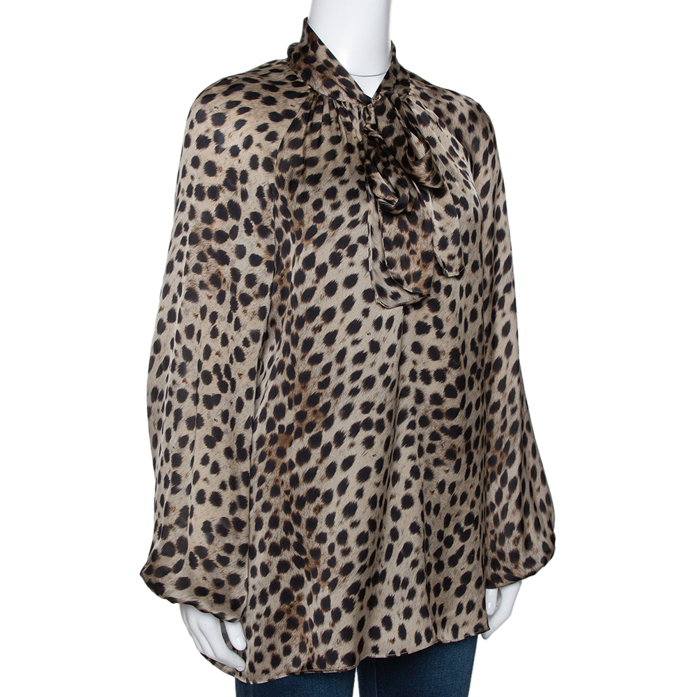

CH Carolina Herrera Beige Animal Print Silk Long Sleeve Blouse