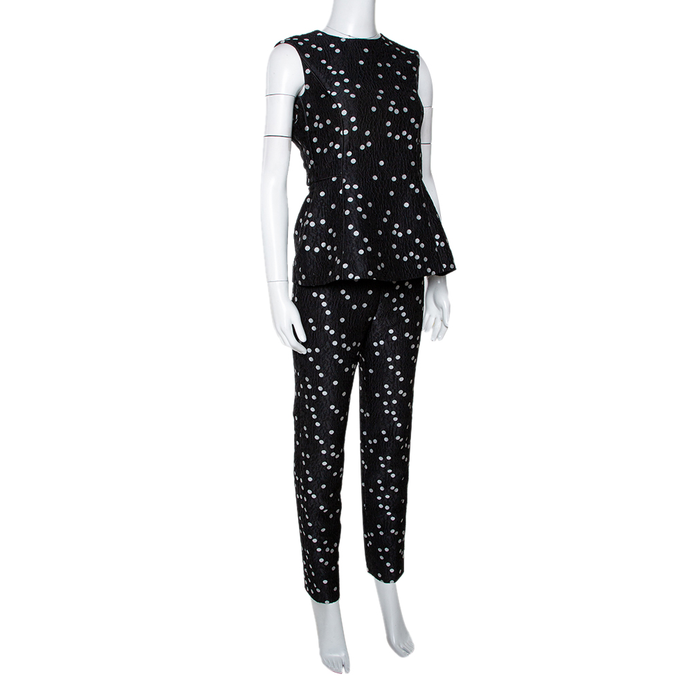 

CH Carolina Herrera Black Polka Dot Peplum Top & Pant Set