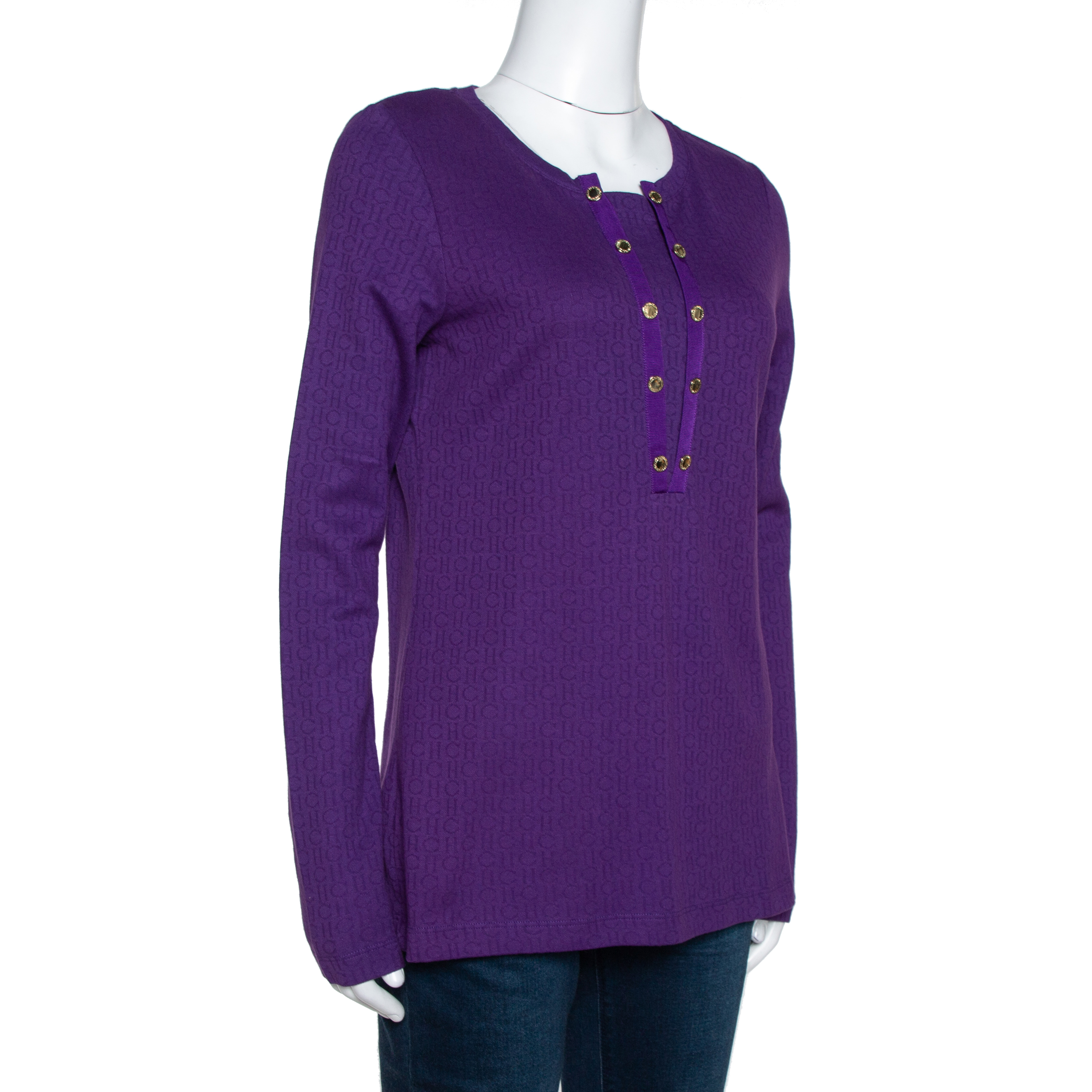

CH Carolina Herrera Purple Logo Patterned Cotton Long Sleeve Top