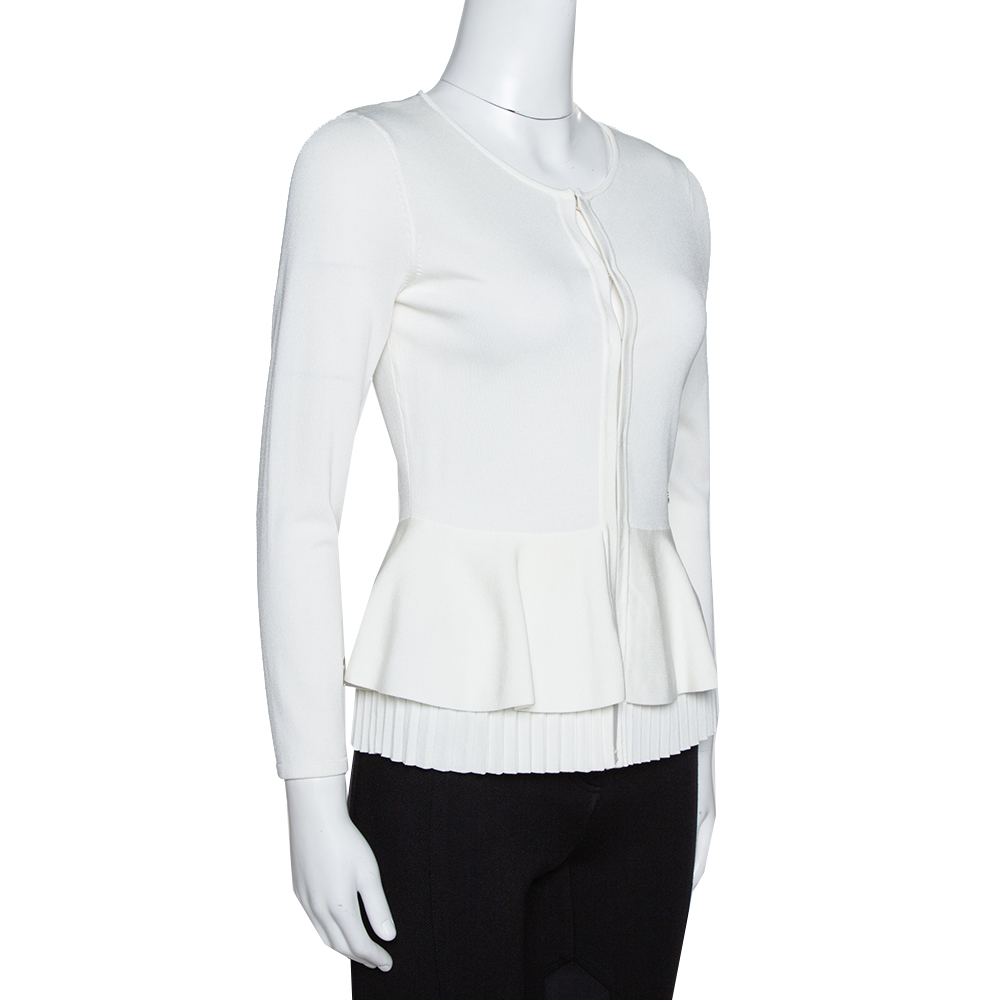 

CH Carolina Herrera Off White Knit Peplum Cardigan