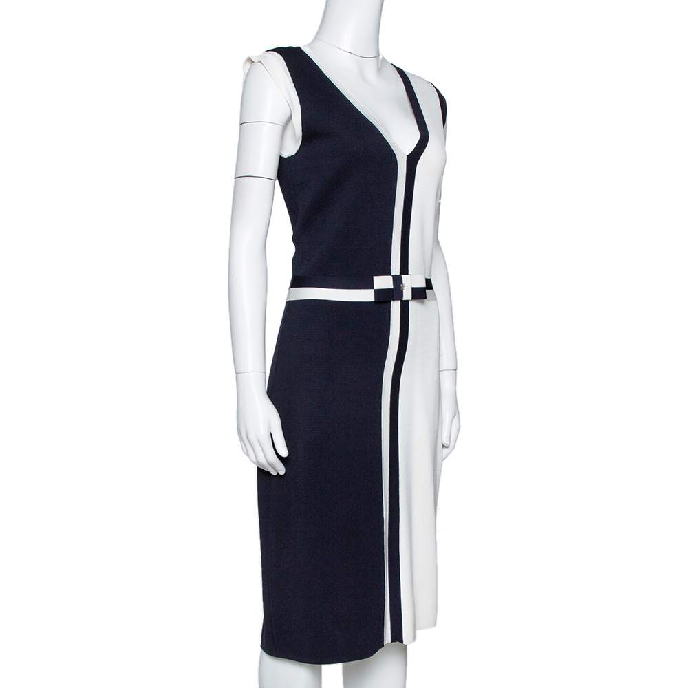 

CH Carolina Herrera Color Block Knit Bow Detail Sheath Dress, Navy blue