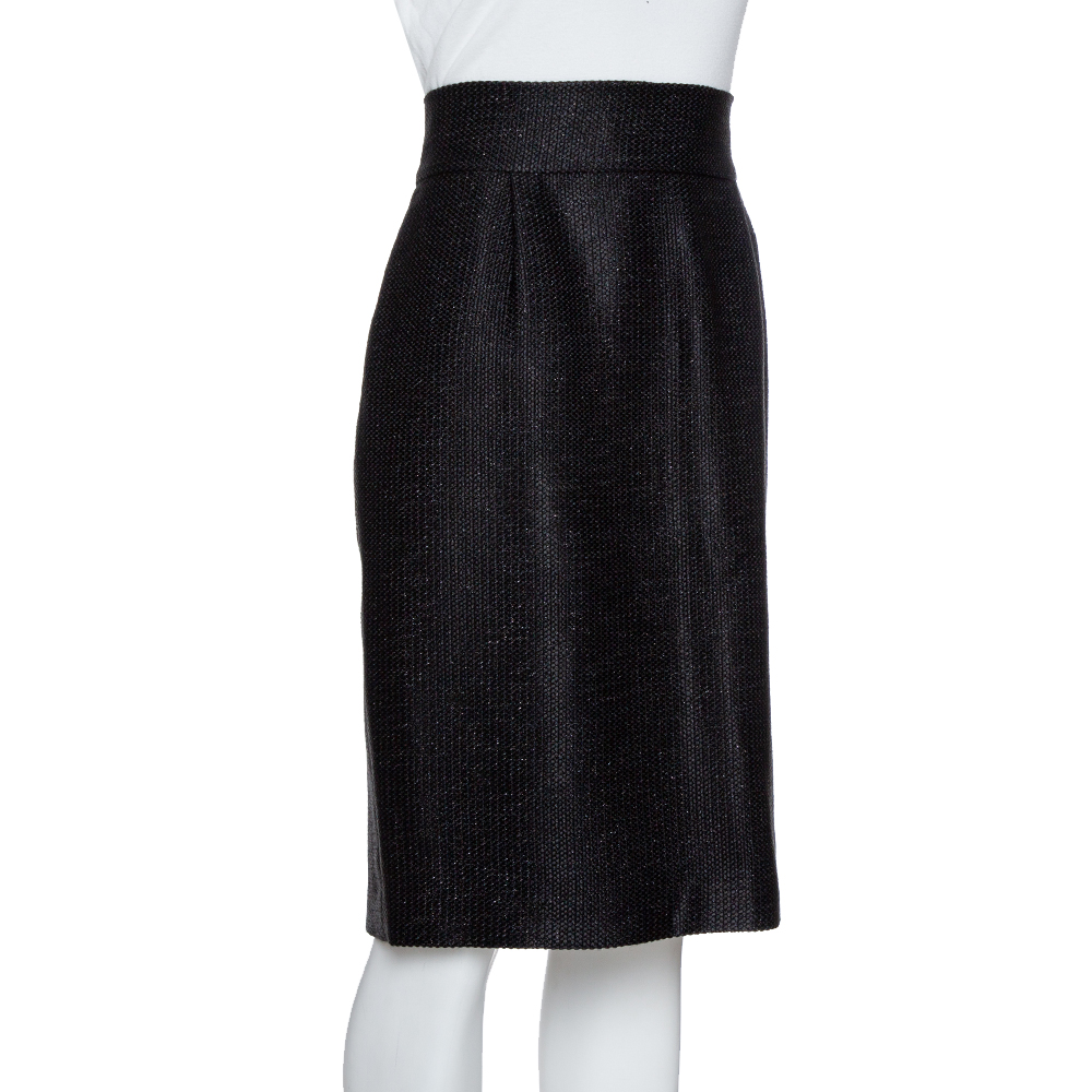 

CH Carolina Herrera Black Lurex Cotton Blend Pencil Skirt