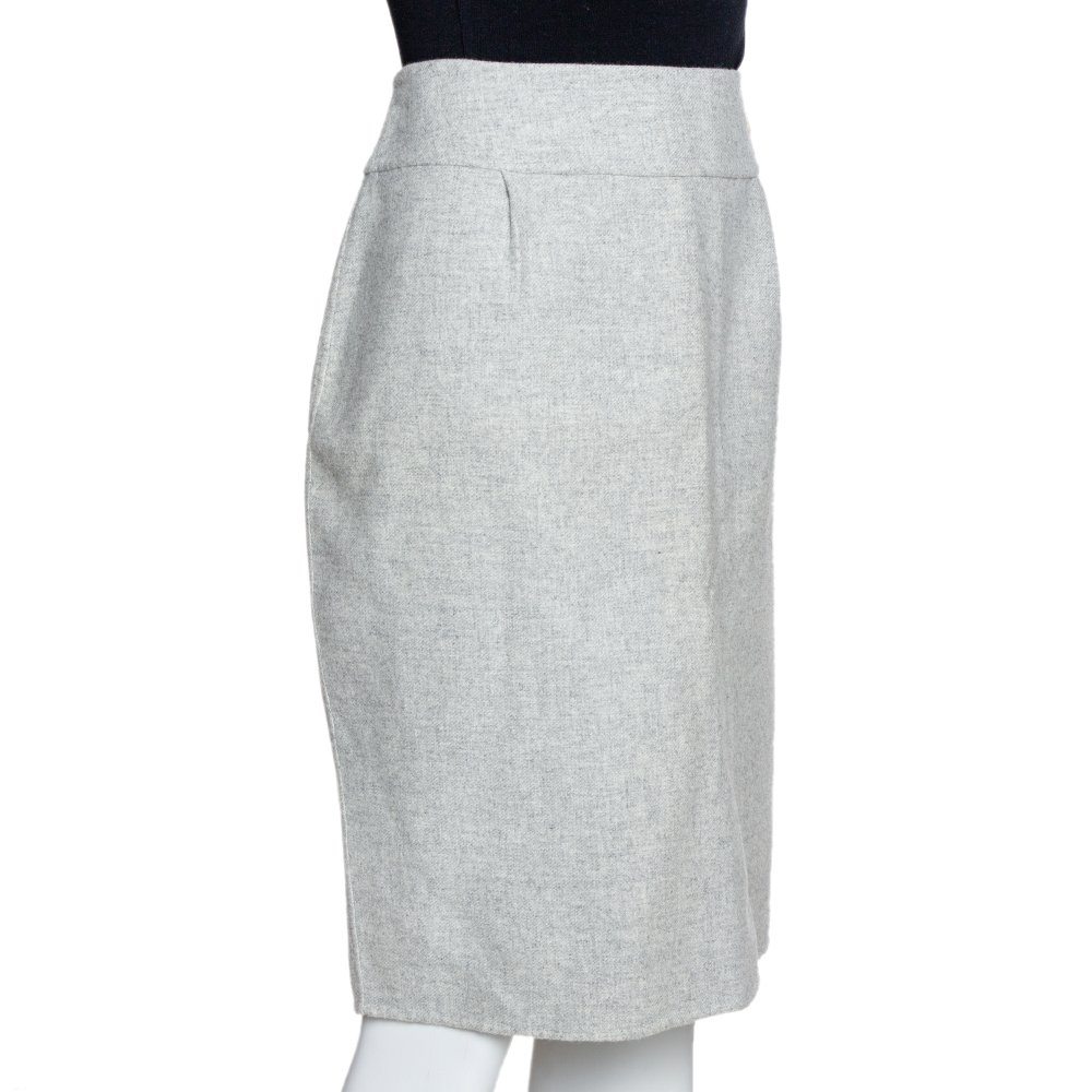 

CH Carolina Herrera Pale Grey Wool Pencil Skirt