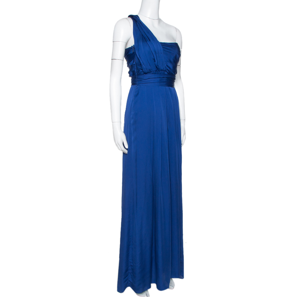 

CH Carolina Herrera Royal Blue Silk Gathered Maxi Dress