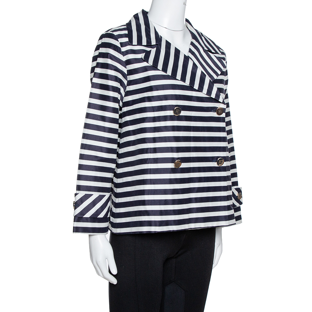 

CH Carolina Herrera Navy Blue and White Striped Double Breasted Jacket