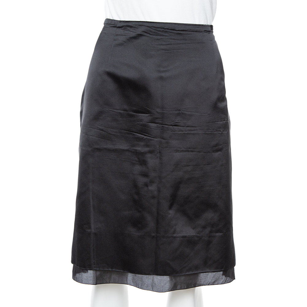 

CH Carolina Herrera Black Satin Silk Pleat Underlay Skirt