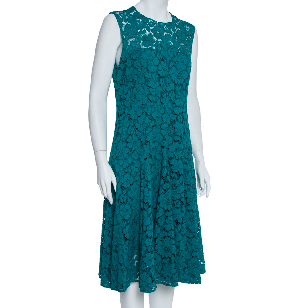 

CH Carolina Herrera Green Floral Lace Fit & Flare Dress