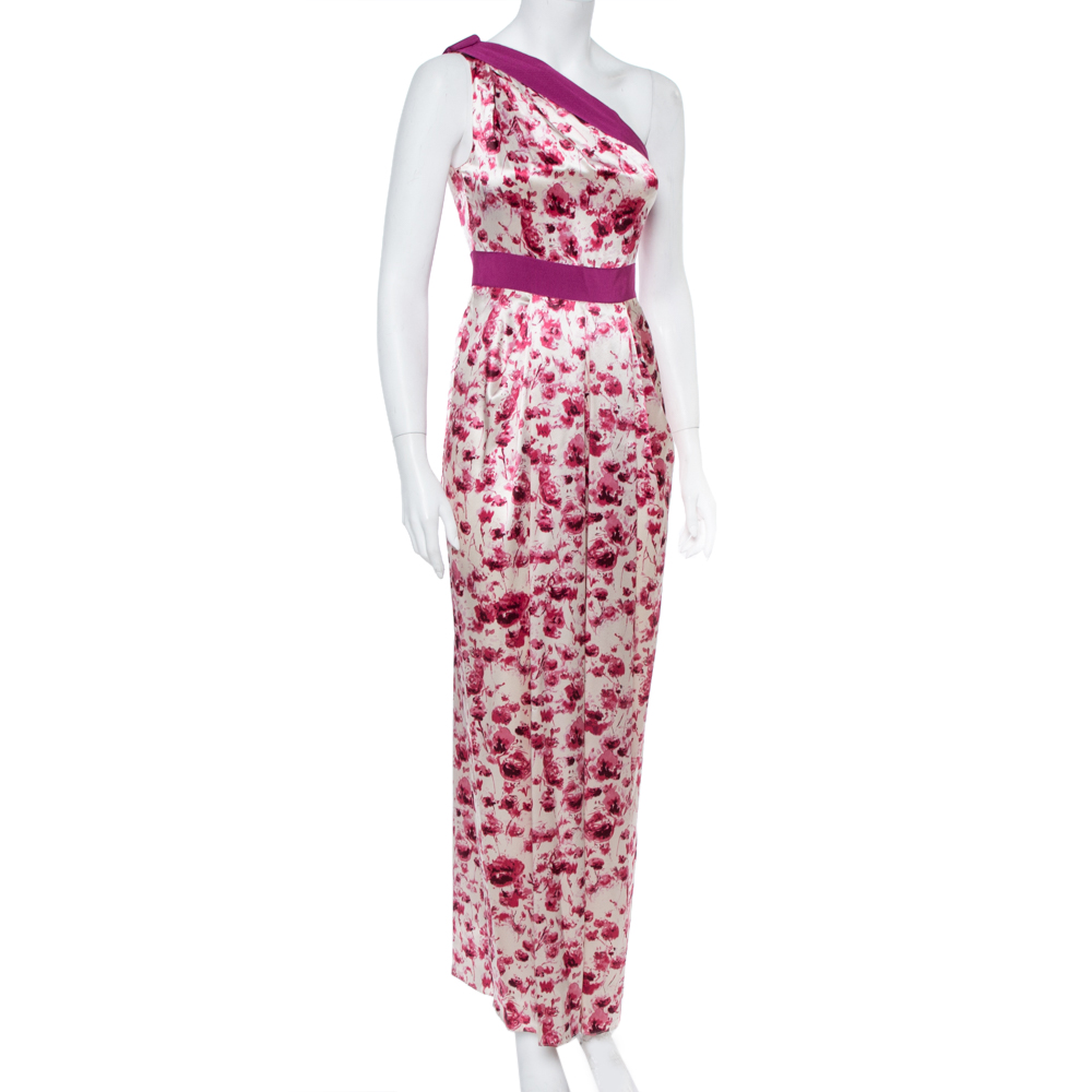 

CH Carolina Herrera Floral Print Silk Satin One Shoulder Maxi Dress, Purple