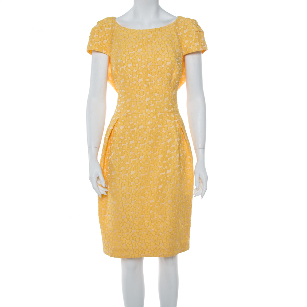 

CH Carolina Herrera Yellow Floral Jacquard Sheath Dress XL