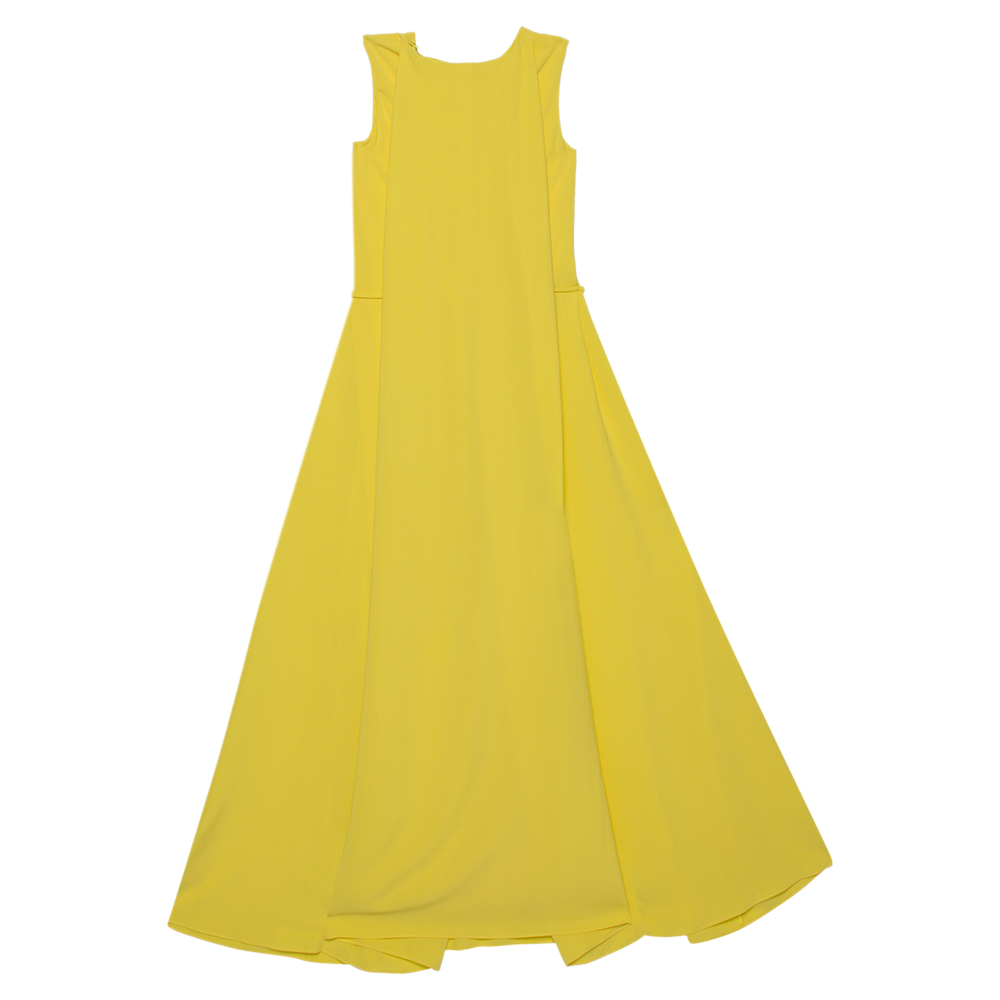 

CH Carolina Herrera Yellow Crepe Sleeveless Belted Maxi Dress
