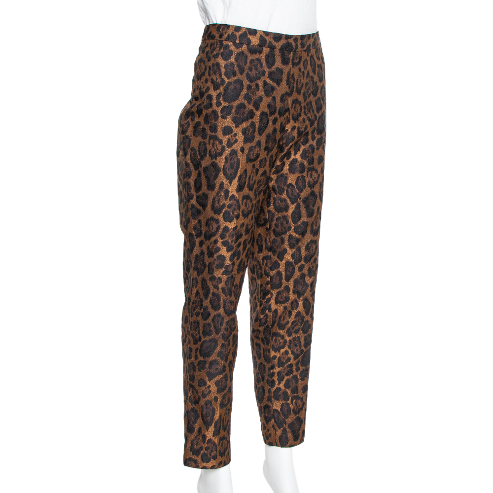 

CH Carolina Herrera Bicolor Leopard Pattern Jacquard Tapered Pants, Brown