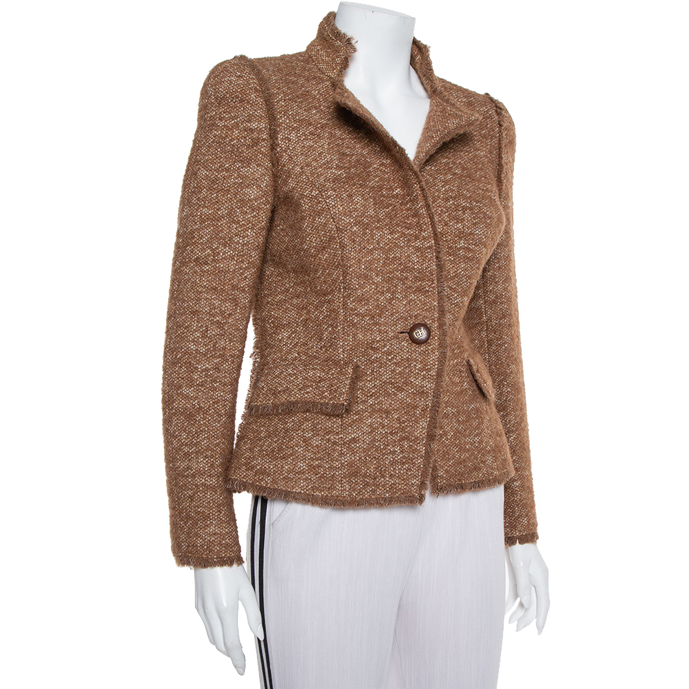 

CH Carolina Herrera Brown Wool Stand Collar Button Front Jacket