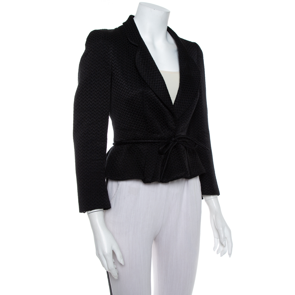 

CH Carolina Herrera Black Jacquard Cotton Silk Peplum Blazer