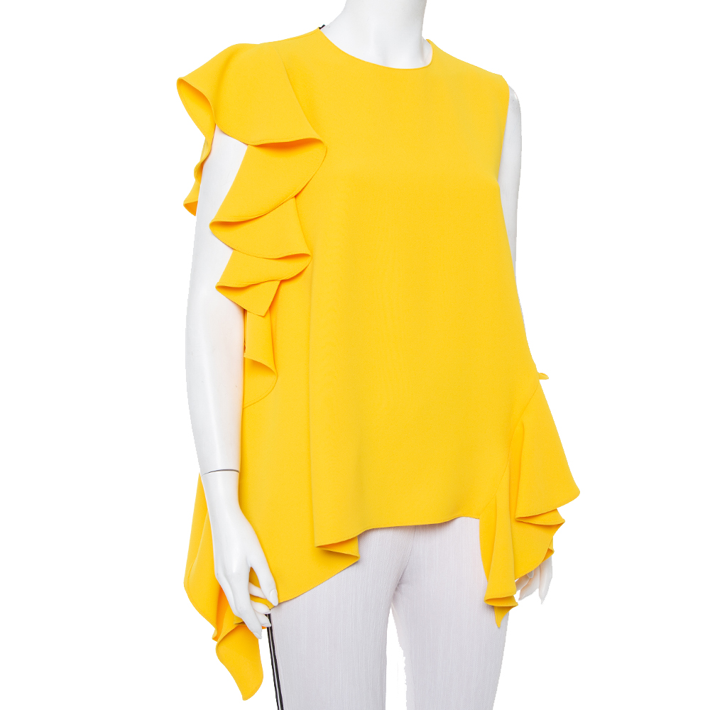 

CH Carolina Herrera Yellow Crepe Ruffled Sleeveless Top