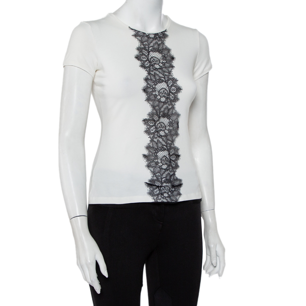 

CH Carolina Herrera White Cotton Lace Trim Detail T-Shirt