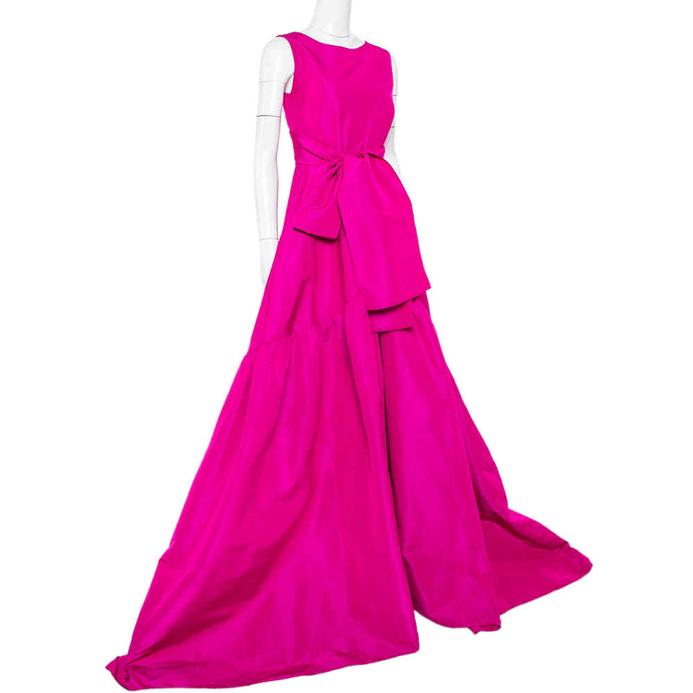 

CH Carolina Herrera Magenta Taffeta Bow Tie Detail Asymmetric Hem Gown, Pink